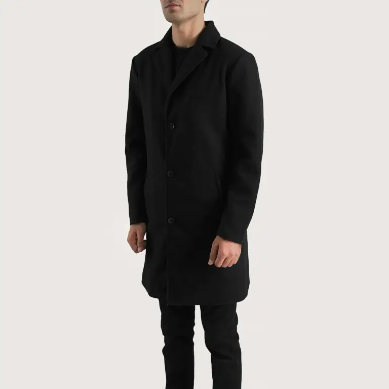 Mens Petrillo Black Wool Single Breasted Coat Side Pose-3-1700233746449